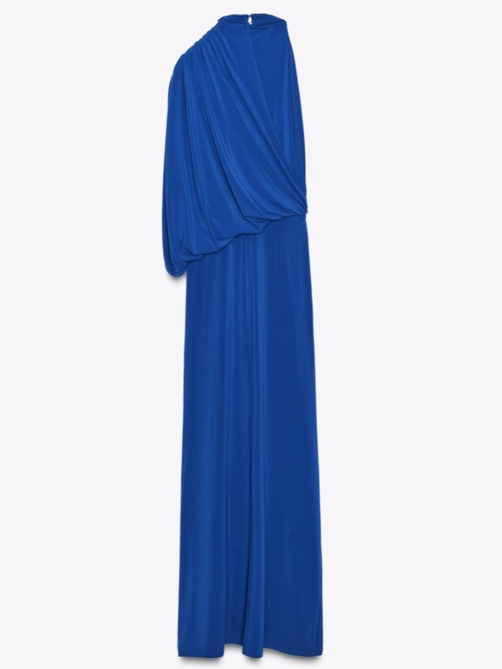 Zara Asymmetrical Cape Sleeve High Neck Bare Shoulder Ruched Detail Maxi Dress - Picture 9 of 15